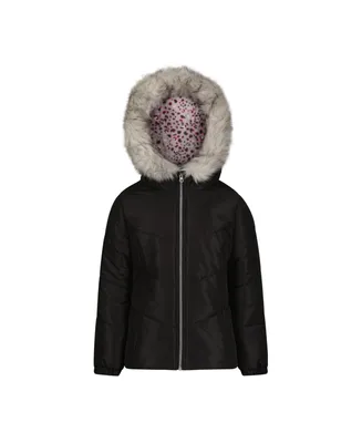 Weathertamer Big Girls Coat with Faux Fur Trim and Fleece Headband Set