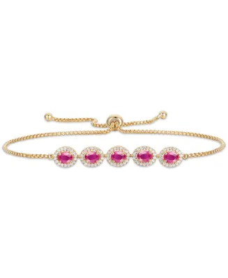 Ruby (1-5/8 ct. t.w.) & Diamond (1/3 ct. t.w.) Halo Bolo Bracelet in 14k Gold