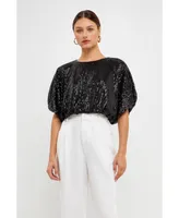 endless rose Women's Sequins Cropped Puff Top