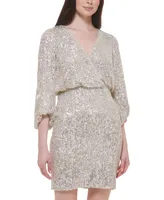 Eliza J Petite Sequined Surplice V-Neck Blouson Dress