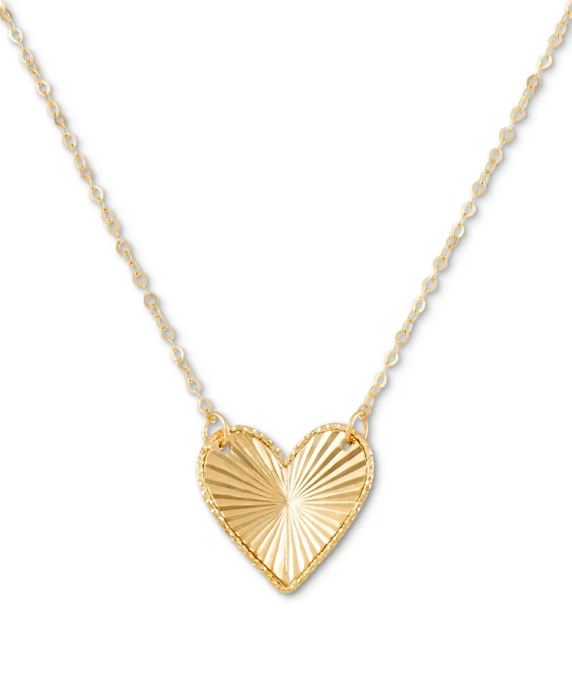 Ridged Textured Heart 18" Pendant Necklace in 14k Gold