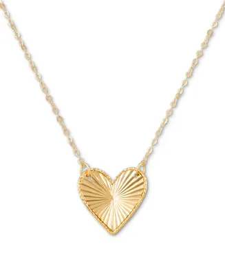 Ridged Textured Heart 18" Pendant Necklace in 14k Gold