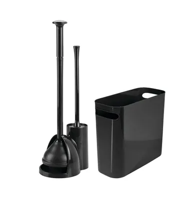 mDesign Plastic Bathroom Set, Bowl Brush/Plunger and Trash Can -Set of 2