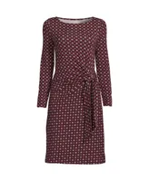 Lands' End Plus Long Sleeve Lightweight Cotton Modal Boatneck Tie Waist Dress