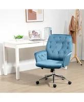 Vinsetto Modern Mid-Back Tufted Velvet Home Office Desk Chair with Adjustable Height, Swivel Adjustable Task Chair with Padded Armrests, Blue