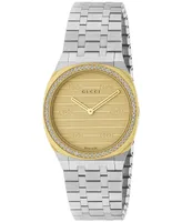 Gucci Women's Swiss 25H Diamond (1/2 ct. t.w.) Stainless Steel Bracelet Watch 30mm