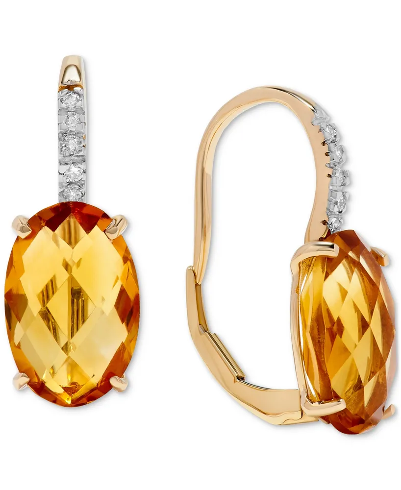 14k Gold Earrings, Citrine (6 ct. t.w.) and Diamond Accent Oval Leverback Earrings