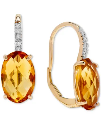 14k Gold Earrings, Citrine (6 ct. t.w.) and Diamond Accent Oval Leverback Earrings
