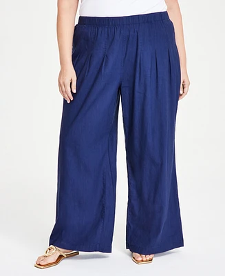 I.n.c. International Concepts Plus Size Linen-Blend Wide-Leg Pull-On Pants, Created for Macy's