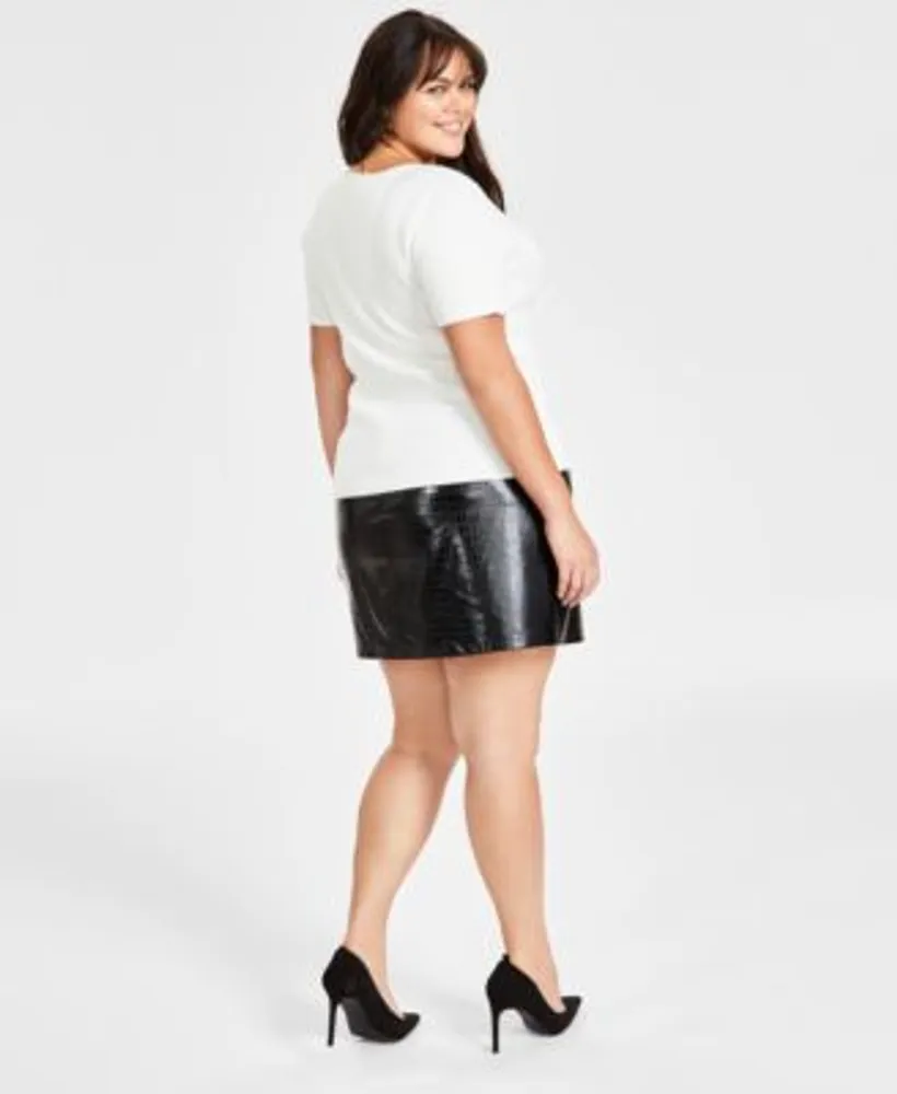 Bar Iii Plus Size Ottoman Ribbed Tee Crocodile Faux Leather Mini Skirt Created For Macys