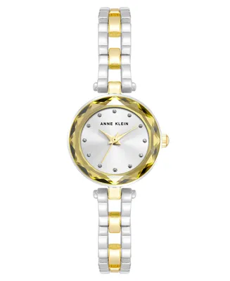 Anne Klein Women's Three Hand Quartz Two-tone Alloy Multi Faceted Crystal Lens Bracelet Watch, 23.5mm