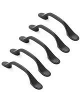 Cauldham 5 Pack Premium Kitchen Cabinet Handles (3" Hole Centers) - Traditional Spoon Foot Drawer/Door Hardware - Style T747 - Matte Black