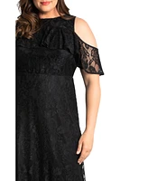 Kiyonna Plus Size Riviera Lace Cold Shoulder Maxi Dress