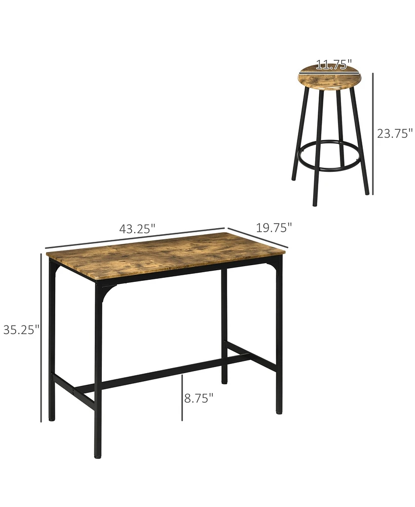 Homcom 5-Piece Rustic Bar Table and Stool Set for Dining Room