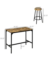 Homcom 5-Piece Rustic Bar Table and Stool Set for Dining Room