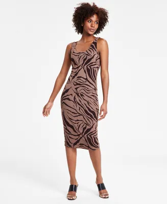 Bar Iii Women's Animal-Print Scoop-Neck Jersey Dress, Created for Macy's