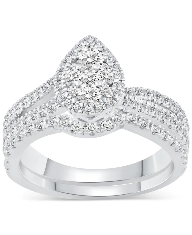 14K White Gold Pear Shaped Cluster Engagement Ring