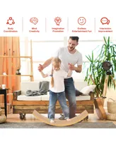 Costway Wooden Wobble Balance Board 35.5" Rocker Yoga Curvy Board Toy Kids Adult