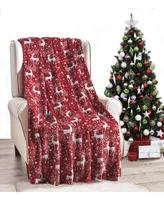 Kate Aurora Ultra Soft & Cozy Christmas Red Reindeer Plush Throw Blanket Cover - 50 in. W x 60 in. L