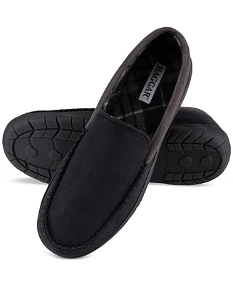 Haggar Men's Indoor/Outdoor Microsuede Venetian Slipper with Plaid Fleece Lining