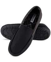 Haggar Men's Indoor/Outdoor Microsuede Venetian Slipper with Plaid Fleece Lining