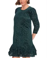 Tommy Hilfiger Plus Size Ruffled Velvet Burnout Shift Dress