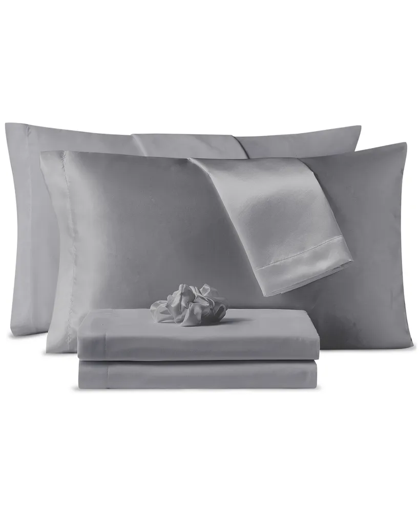Sanders Microfiber -Pc. Sheet Set with Satin Pillowcases and Hair-Tie
