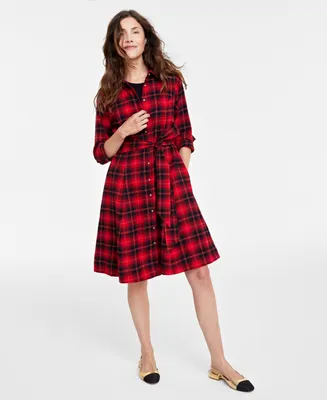 On 34th Women's Cotton Flannel Plaid Shirtdress, Created for Macy's