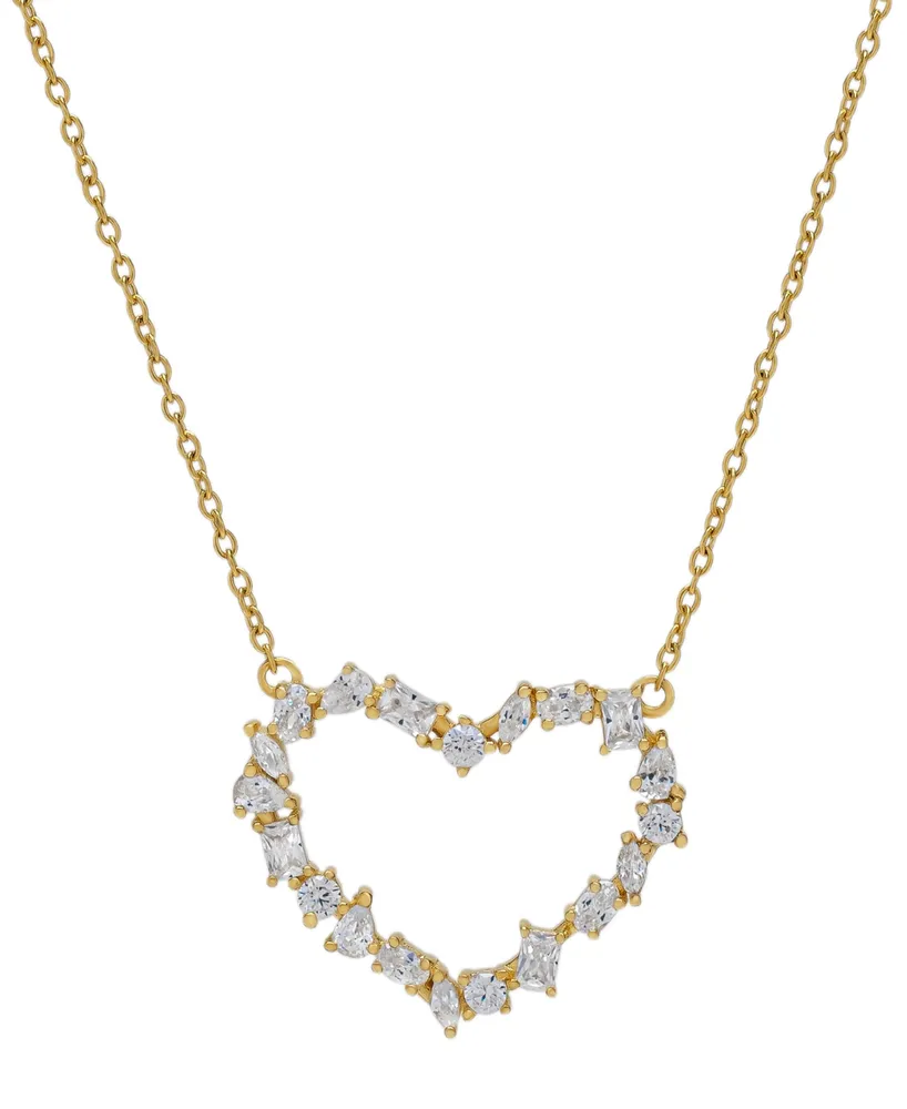 Lab-Grown White Sapphire Multi-Cut Open Heart 18" Pendant Necklace (1-1/2 ct. t.w.) in 14k Gold-Plated Sterling Silver