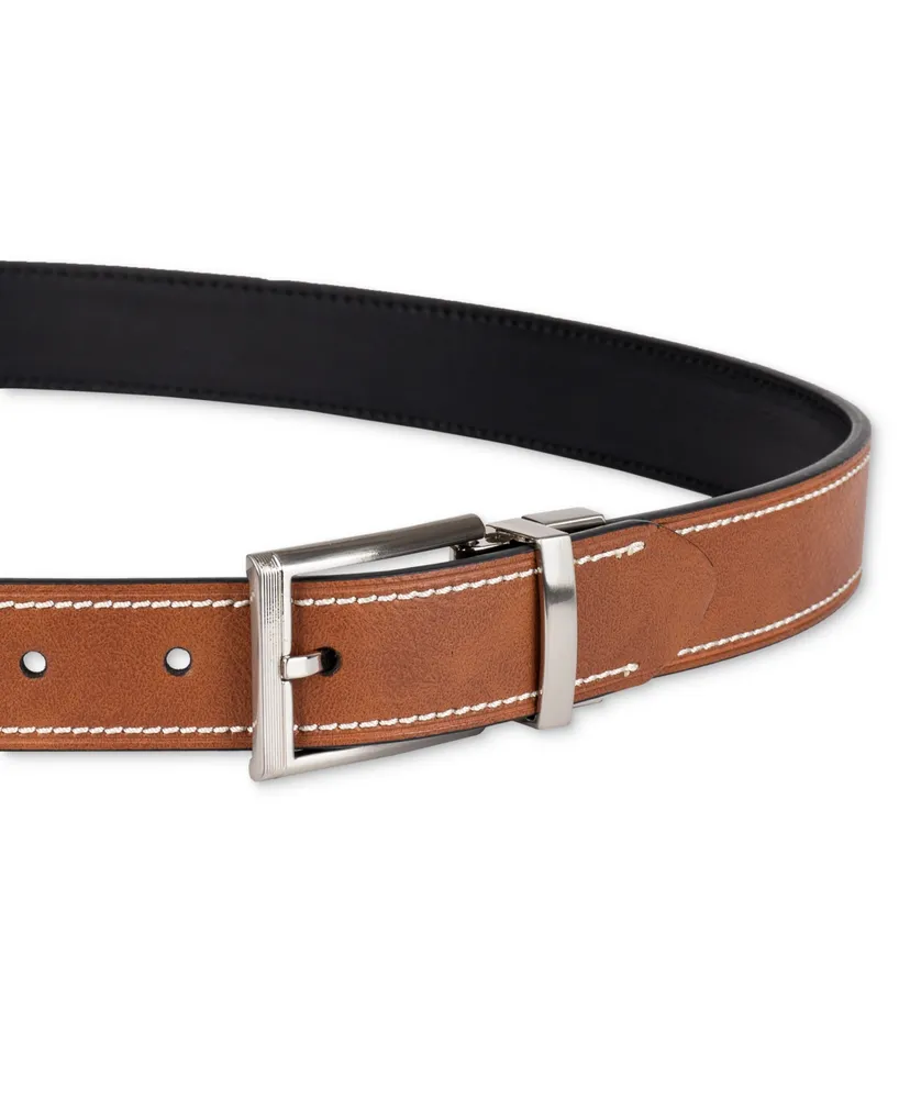 Club Room Men's Two-In-One Reversible Contrast Stitch Belt, Created for Macy's
