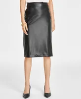 Anne Klein Women's Pull-On Faux Leather Skimmer Skirt