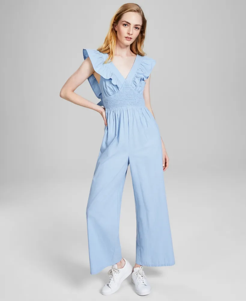 And Now This Women's Cotton V-Neck Ruffled Jumpsuit, Created for Macy's