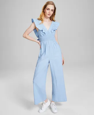 And Now This Women's Cotton V-Neck Ruffled Jumpsuit, Created for Macy's