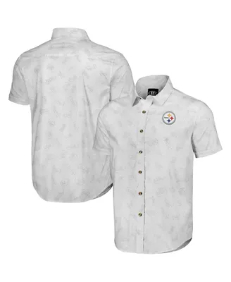 Men's Nfl x Darius Rucker Collection by Fanatics White Pittsburgh Steelers Woven Short Sleeve Button Up Shirt