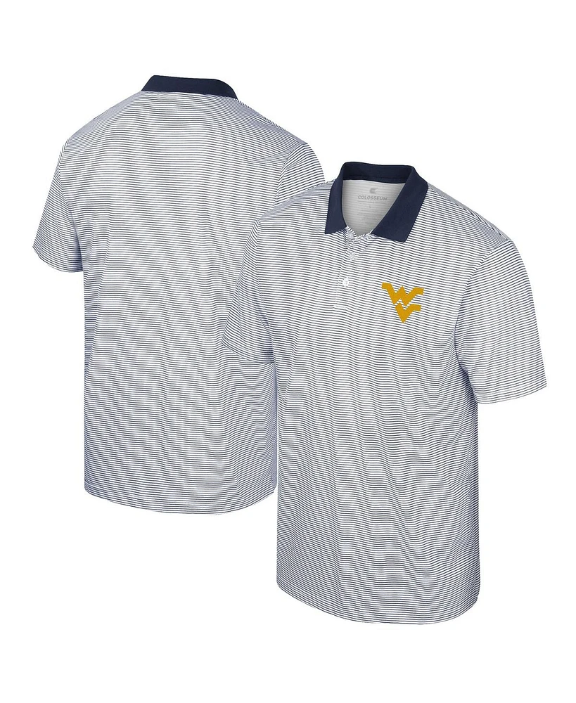 Men's Colosseum White, Navy West Virginia Mountaineers Print Stripe Polo Shirt