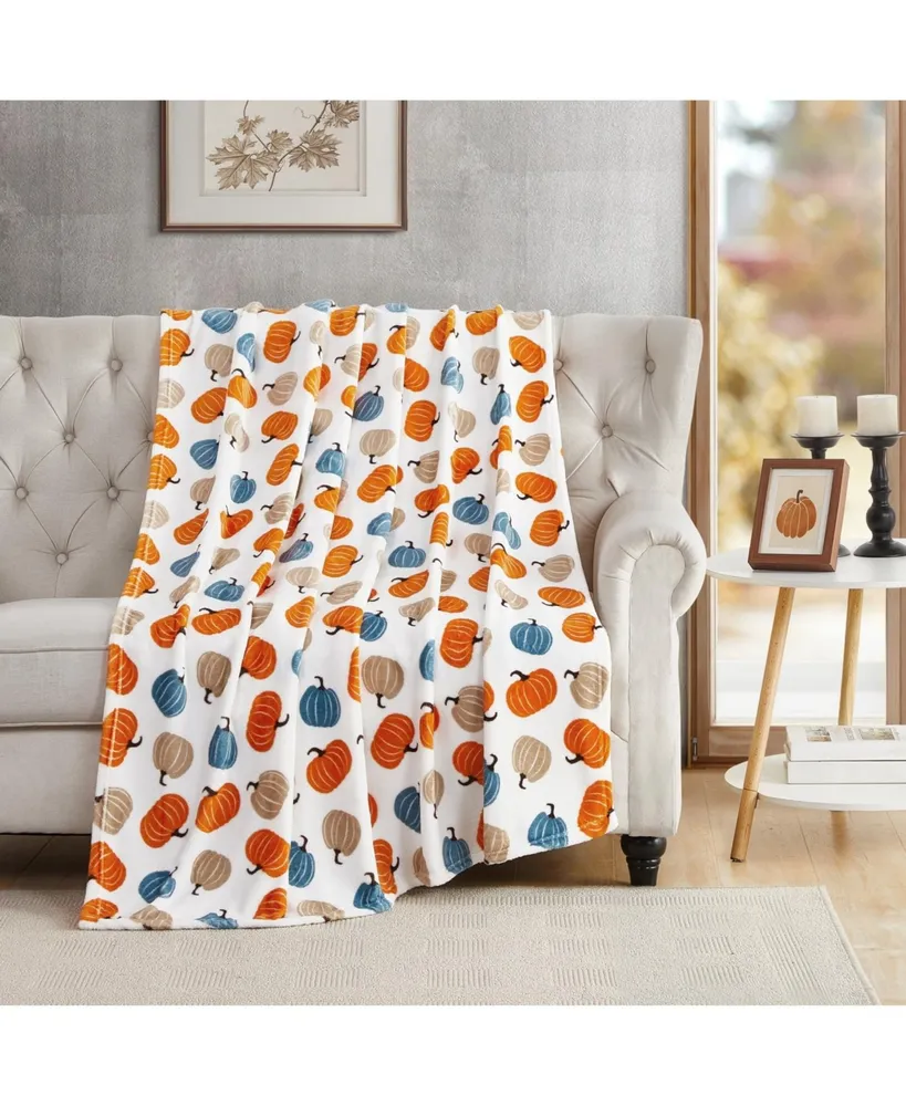 Kate Aurora Autumn Shabby Harvest Multi Pumpkins Ultra Soft & Plush Oversized Fall Accent Throw Blanket - 50 in. W x 70 in. L