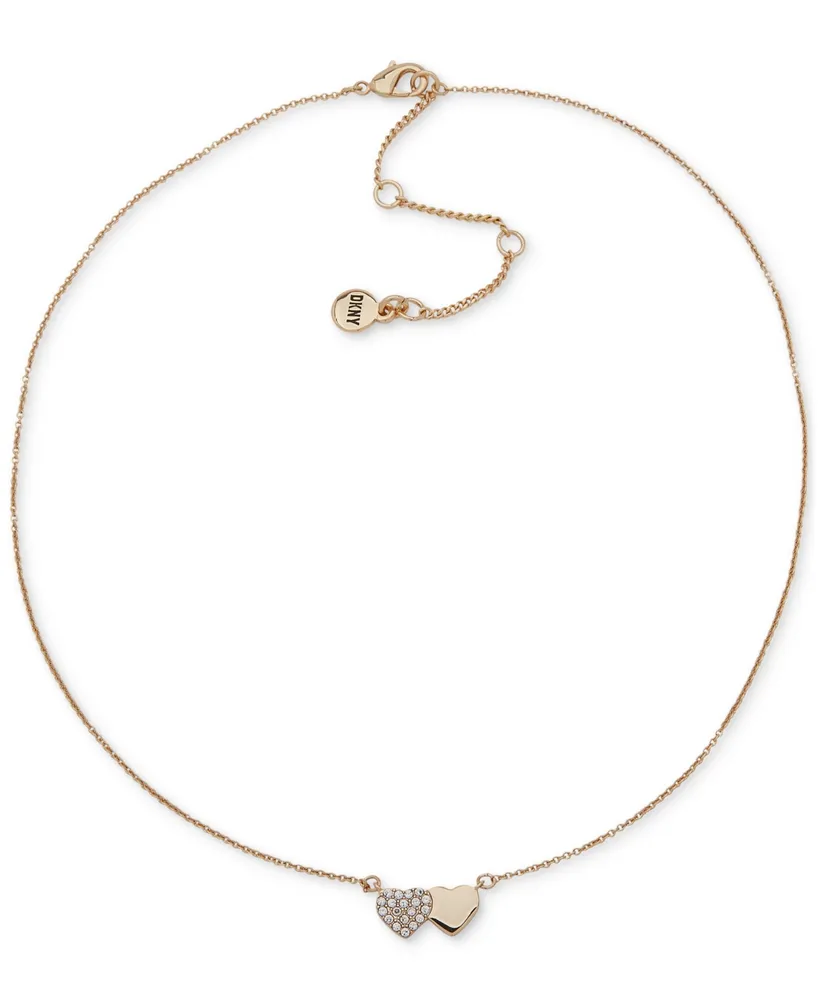 Dkny Gold-Tone Pave Crystal Double Heart Pendant Necklace, 16" + 3" extender