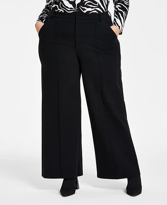 Bar Iii Trendy Plus High-Rise Wide-Leg Ponte-Knit Pants, Created for Macy's