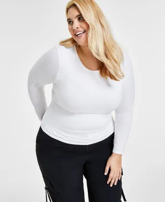 Bar Iii Plus Long-Sleeve Jersey Knit Top, Created for Macy's