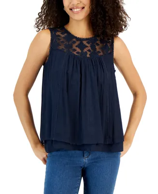 Style & Co Women's Sleeveless Embroidered Lace Top