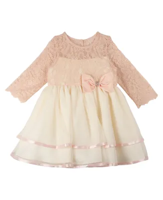 Rare Editions Baby Girls Lace Long Sleeved Dress with Tiered Skirt