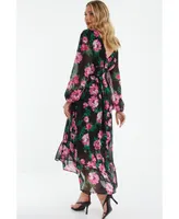 Women's Floral Chiffon Dip Hem Dress