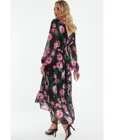 Quiz Women's Floral Chiffon Dip Hem Dress