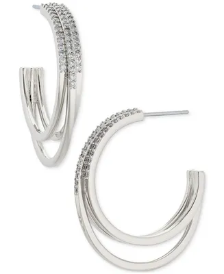 Eliot Danori 18k Gold-Plated Medium Pave Triple-Row C-Hoop Earrings, 1.12", Created for Macy's