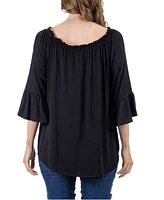 24seven Comfort Apparel Women's Bell Sleeve Loose Fit Tunic Top