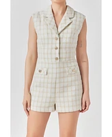 endless rose Women's Sleeveless Tweed Suited Romper