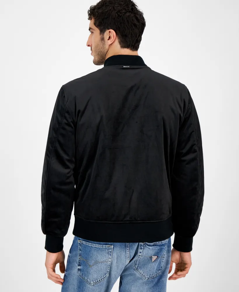 Guess Men's Fulham Velvet Embroidered Zip-Front Bomber Jacket