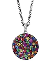 Effy Multi-Sapphire (2-5/8 ct. t.w.), Tsavorite (1/2 ct. t.w.) & Diamond Accent Pave Disc 18" Pendant Necklace in Sterling Silver