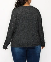 Coin 1804 Plus Cozy Long Sleeve Pullover Top with Gunmetal Studs