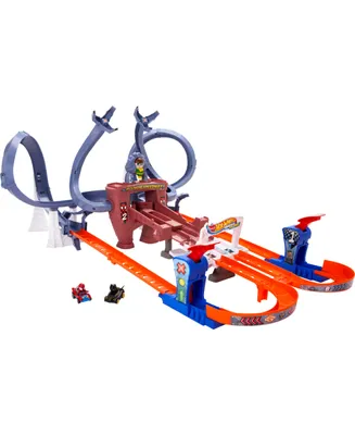 Hot Wheels RacerVerse Spider-Man's Web-Slinging Speedway Track Set with 2 Hot Wheels Racers - Multi